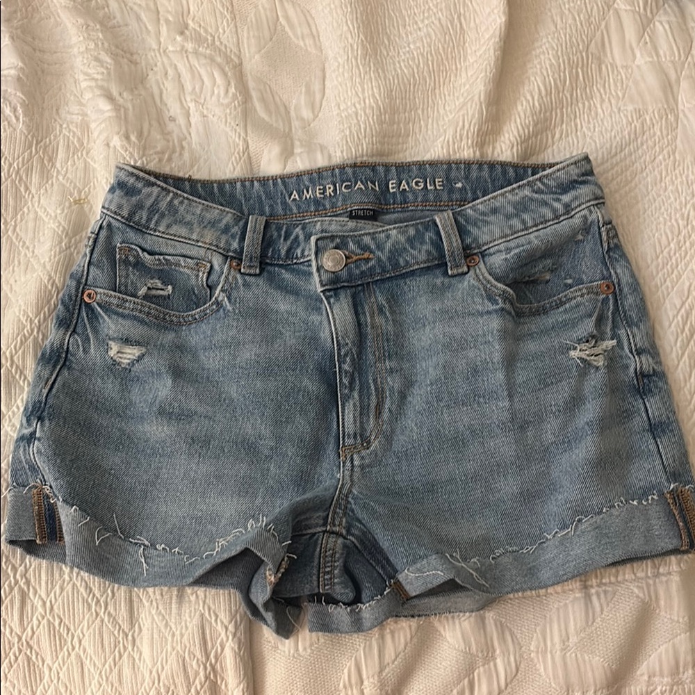 American Eagle Outfitters Blue Distressed Jean Shorts
